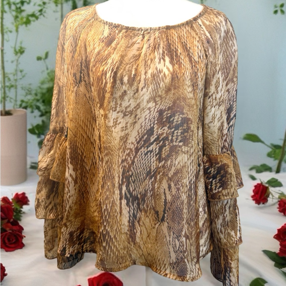 Love&Piece boho tiered ruffle bell sleeves Sheer  Top